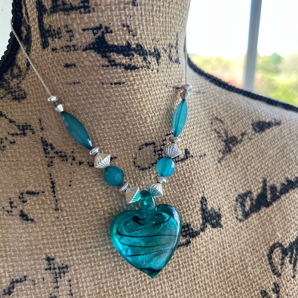 Aqua & Silver Necklace and Pair of Earrings